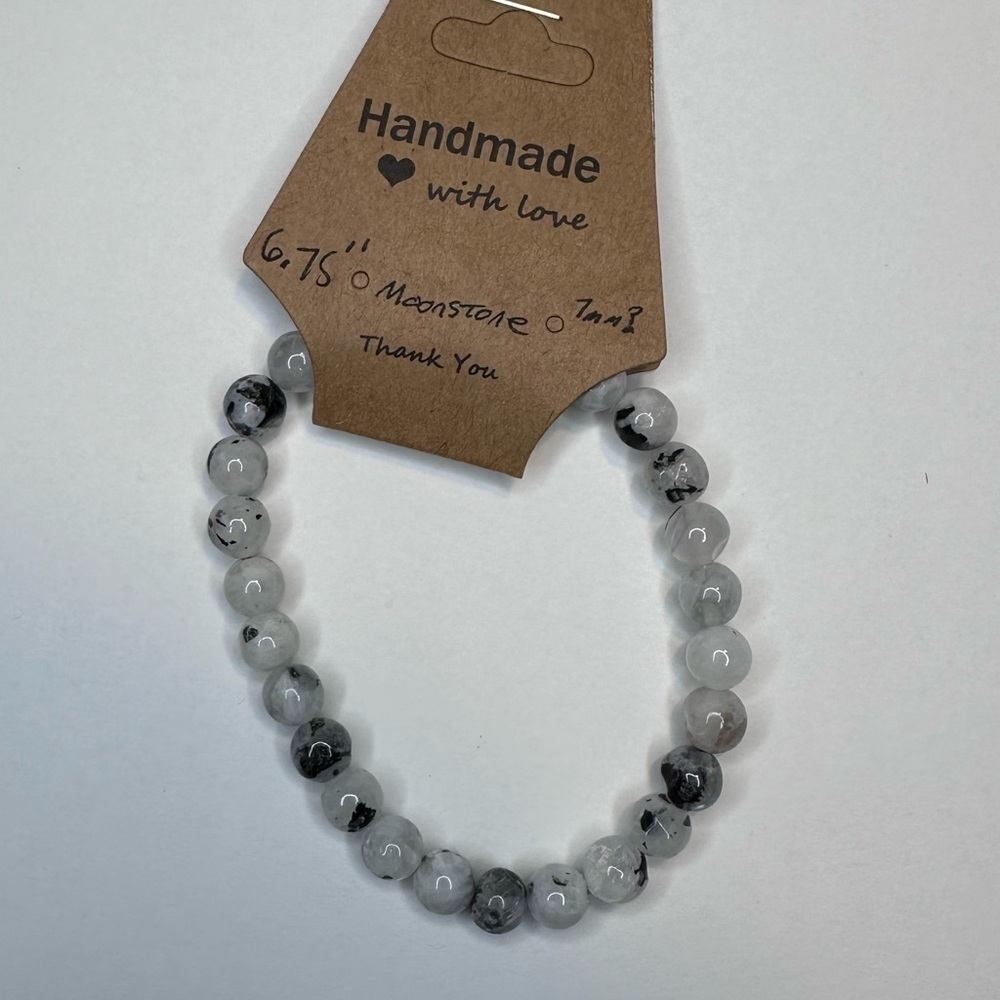Moonstone bracelet stretch 7mm beads handmade gemstone black white - Picture 4 of 7